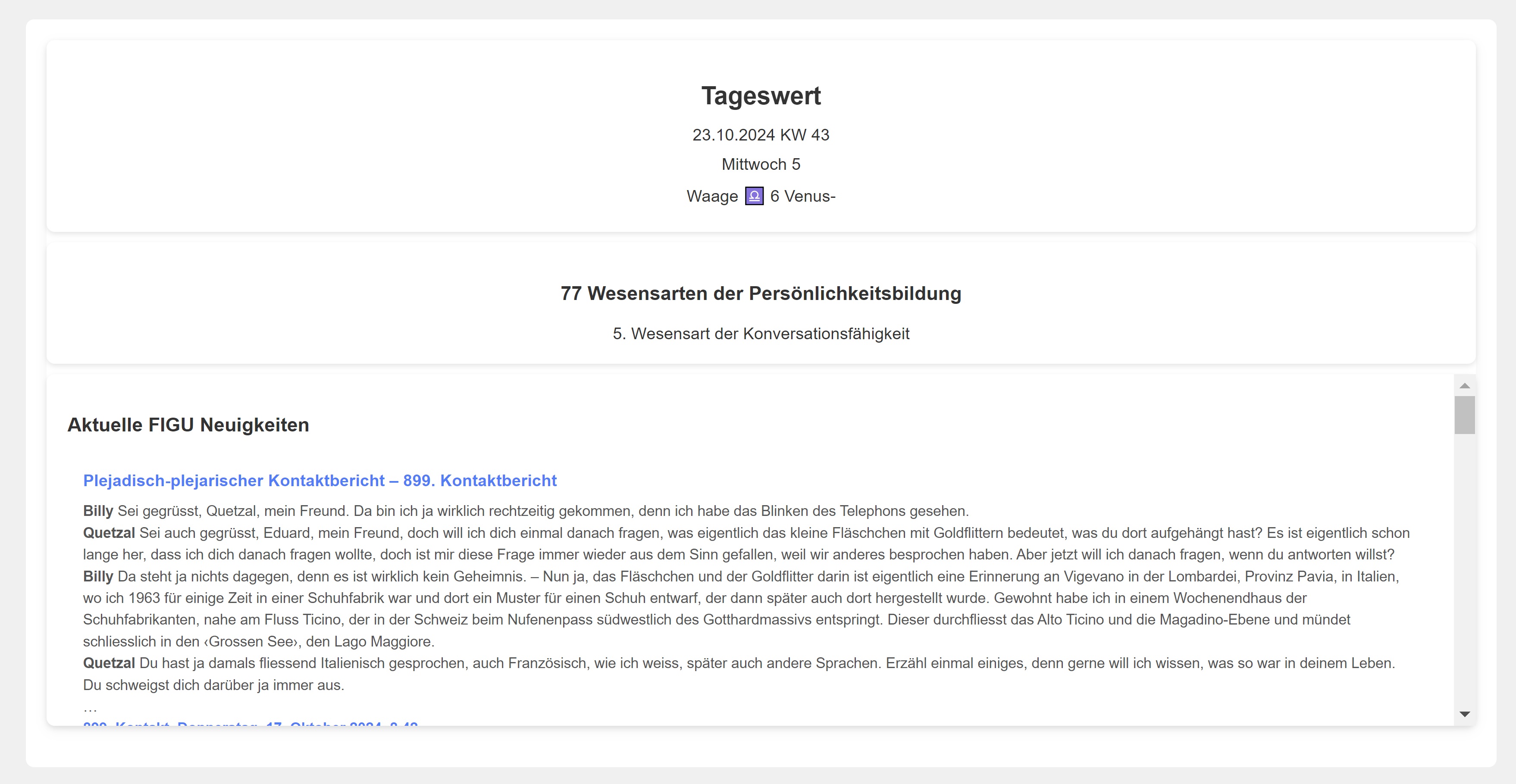 Aufbau der Tageswertseite