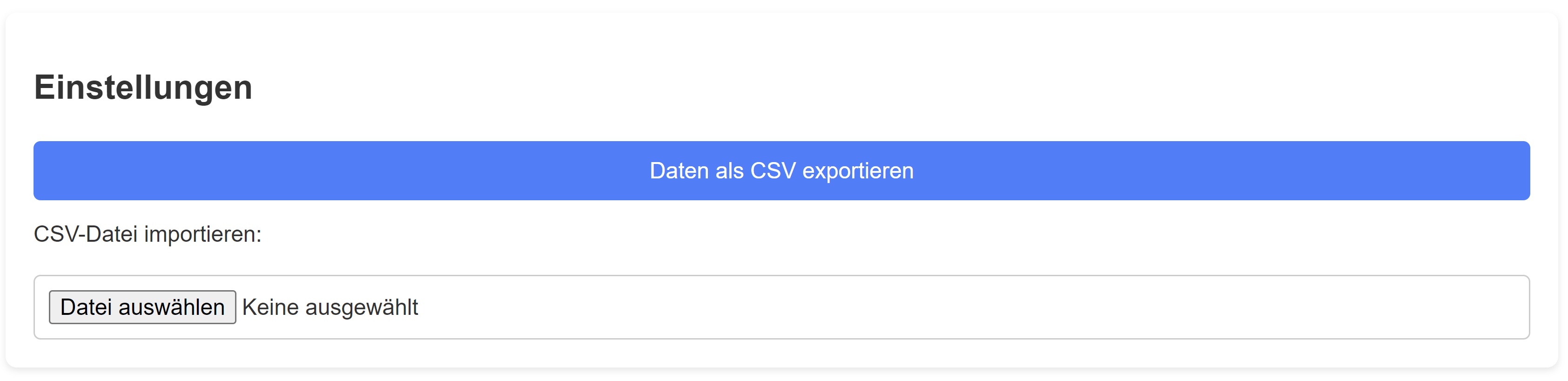 Darstellung der Einstellungen